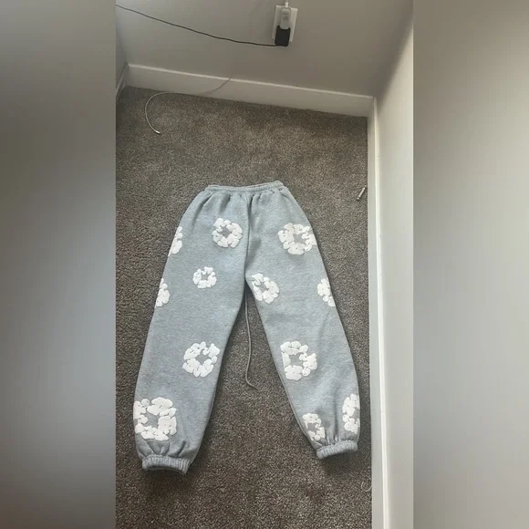 True Religion Gray Sweatpants with White Floral Design